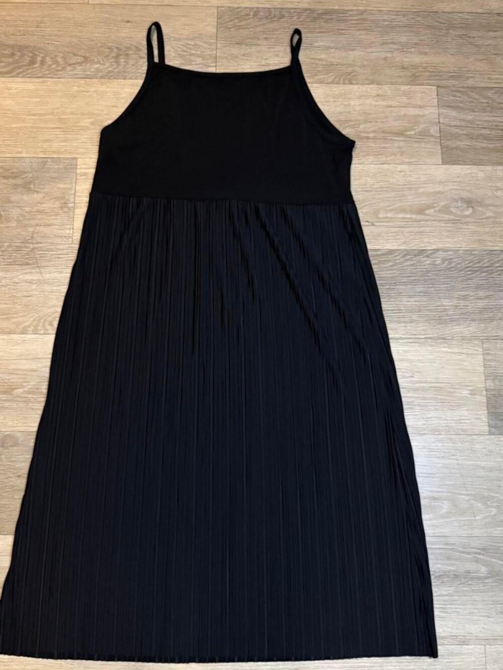 Black Pleated Cami Midi Dress